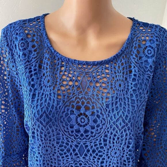 Leslie Fay Lace Crochet Pattern Bell Sleeves Dress SIZE 14 - Picture 5 of 11